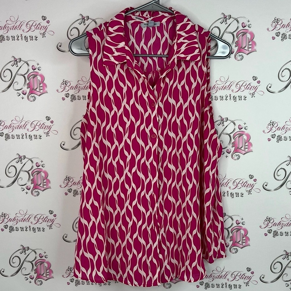 Floral & ivy tank top boho flowy Chic Fuchsia Patterned Sleeveless Blouse